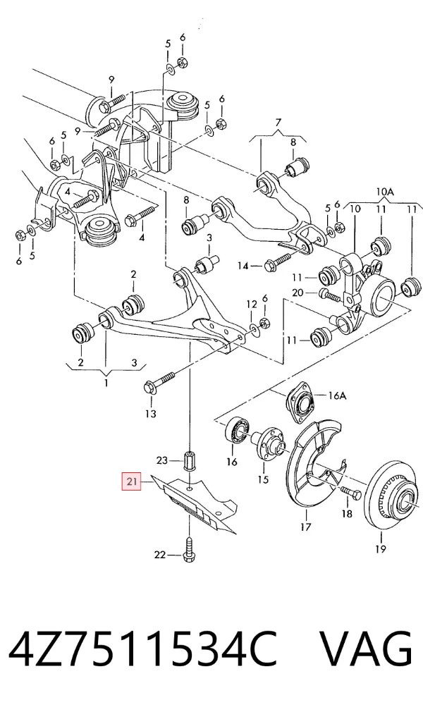 Protección inferior trasera del brazo de suspensión 4Z7511534C VAG