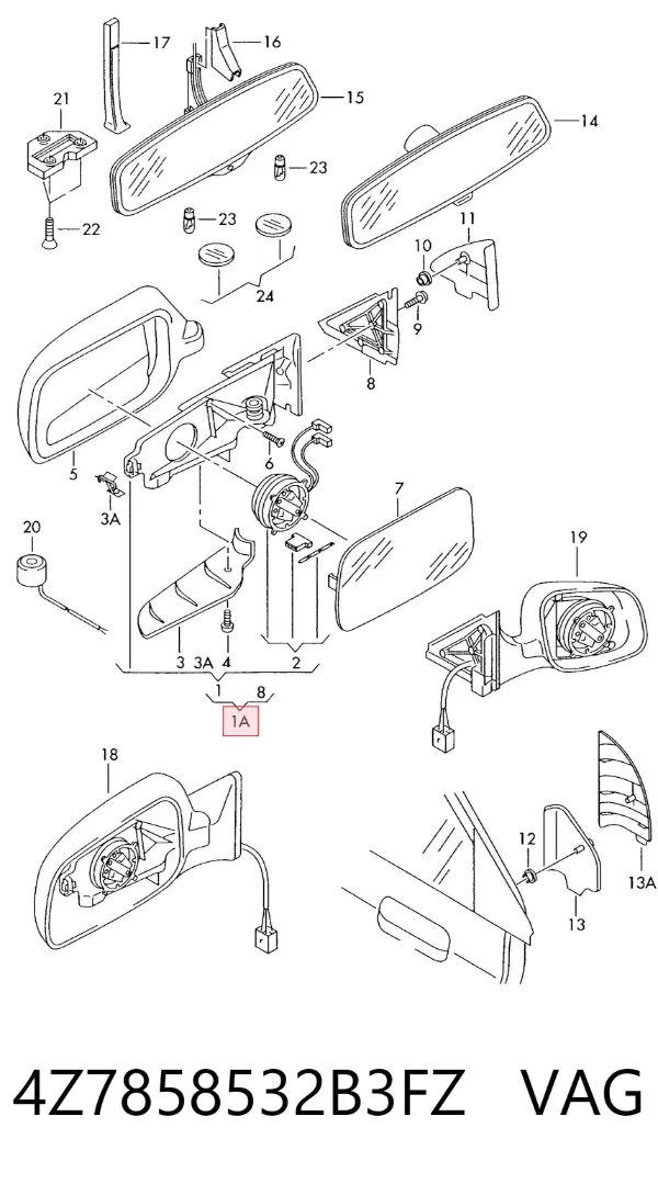 Espejo de retrovisor derecho 4Z7858532B3FZ VAG