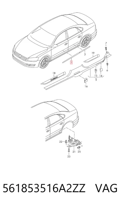 Moldura inferior de puerta delantera derecha VAG 561853516A2ZZ