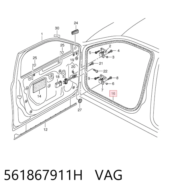 Junta de puerta delantera (en la carrocería) 561867911H VAG