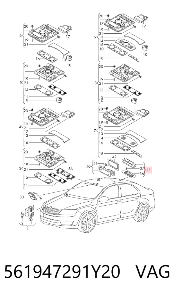 Luz interior trasera 561947291Y20 VAG