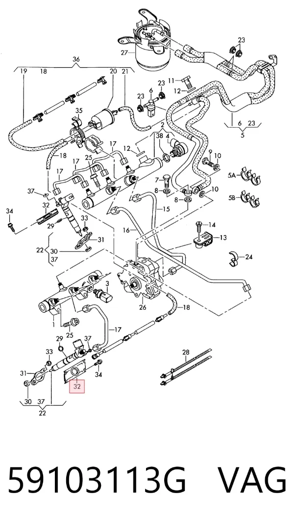 Tapa de sellado de los inyectores de combustible 59103113G VAG