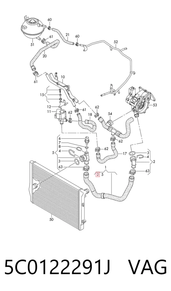 Brida del sistema de refrigeración (triple unión) 5C0122291J VAG