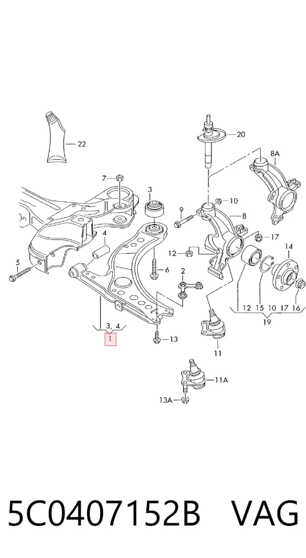 Brazo inferior derecho de la suspensión delantera 5C0407152B VAG