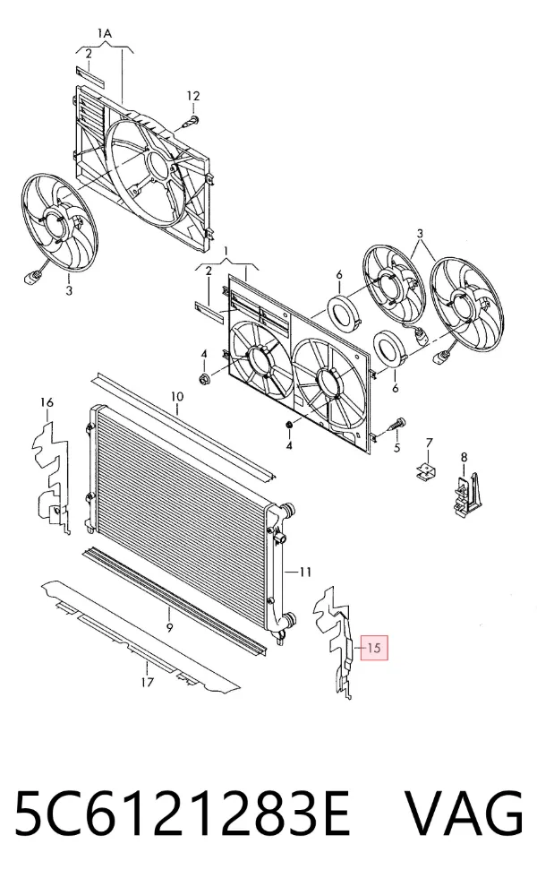Deflector de aire del radiador izquierdo 5C6121283E VAG