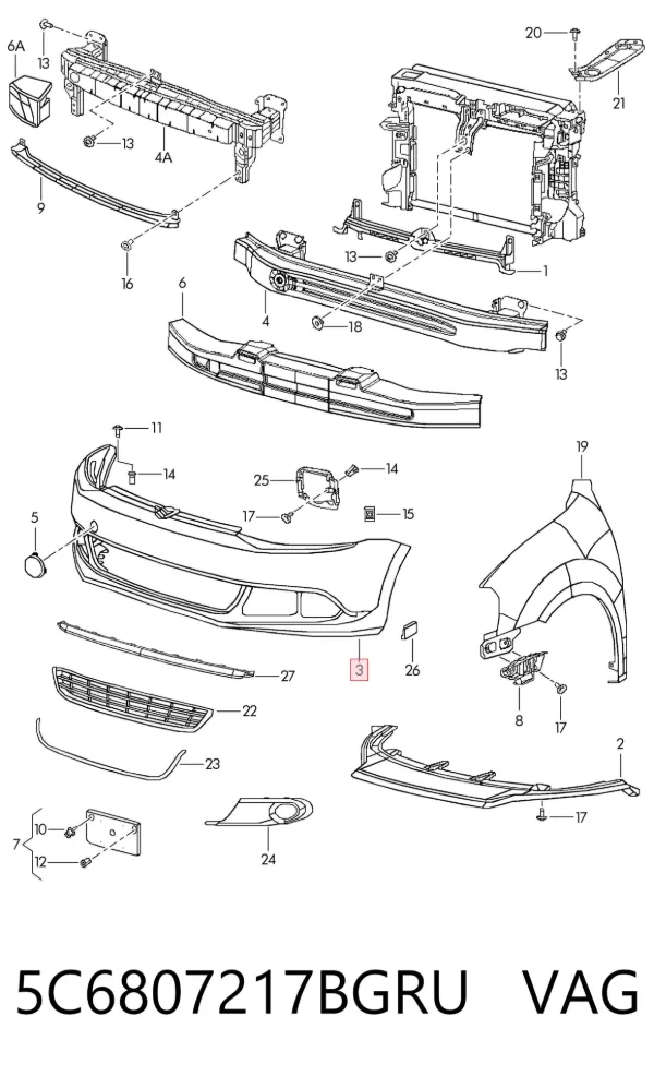Paragolpes 5C6807217BGRU VAG