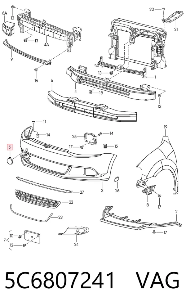 Tapa del enganche de remolcado delantera 5C6807241 VAG