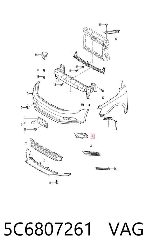 Soporte de fijación de faro antiniebla izquierdo 5C6807261 VAG