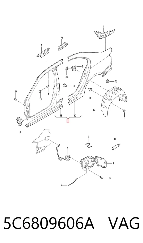 Panel lateral derecho 5C6809606A VAG