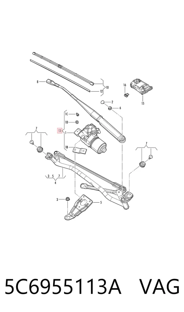 Motor limpiaparabrisas 5C6955113A VAG