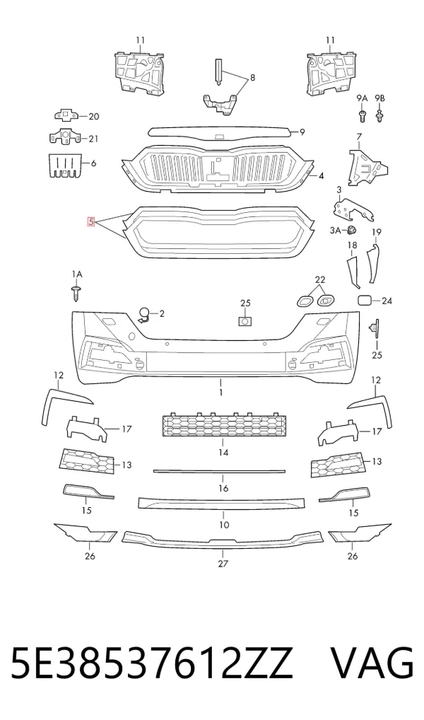 Moldura de la rejilla del radiador 5E38537612ZZ VAG