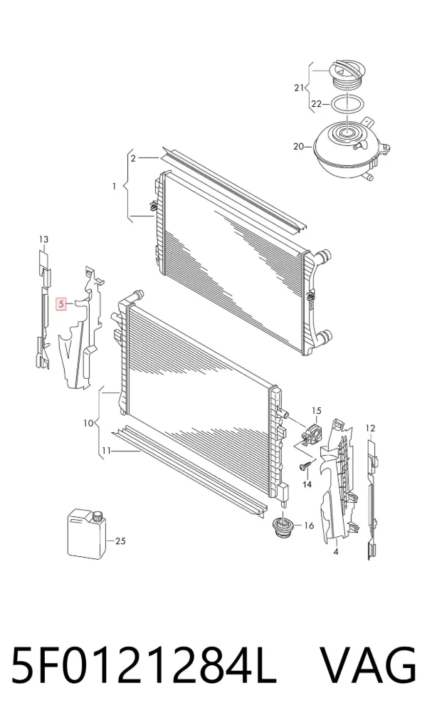 Deflector de aire del radiador derecho 5F0121284L VAG