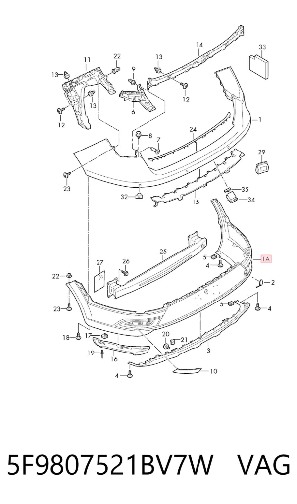 Parachoques trasero, parte inferior 5F9807521BV7W VAG