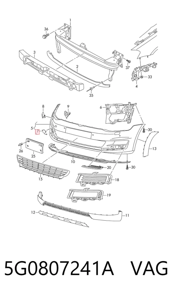 Tapa del enganche de remolcado delantera 5G0807241A VAG