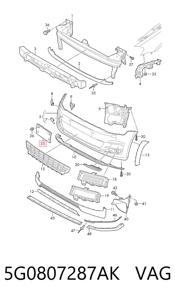 Soporte de matrícula delantera 5G0807287AK VAG
