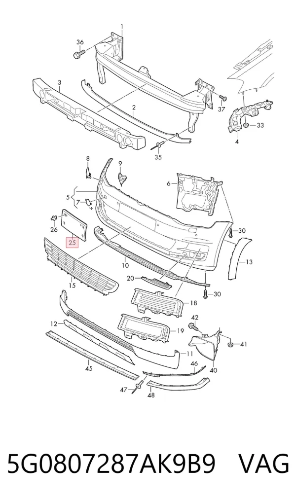 Soporte de matrícula delantera 5G0807287AK9B9 VAG