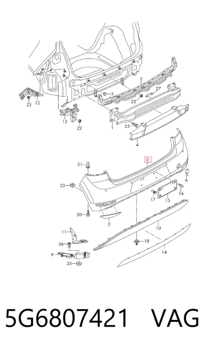 Parachoques trasero VAG 5G6807421