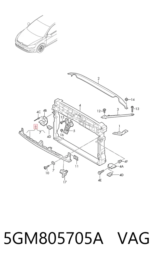 Soporte central del parachoques delantero 5GM805705A VAG