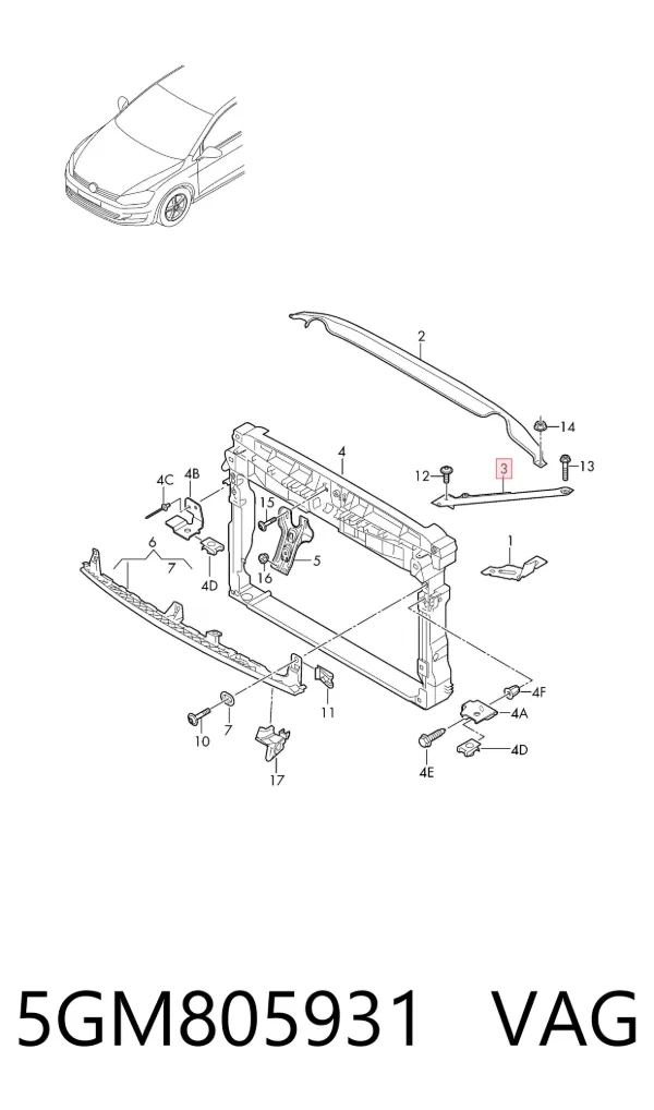 Soporte superior del marco del radiador 5GM805931 VAG