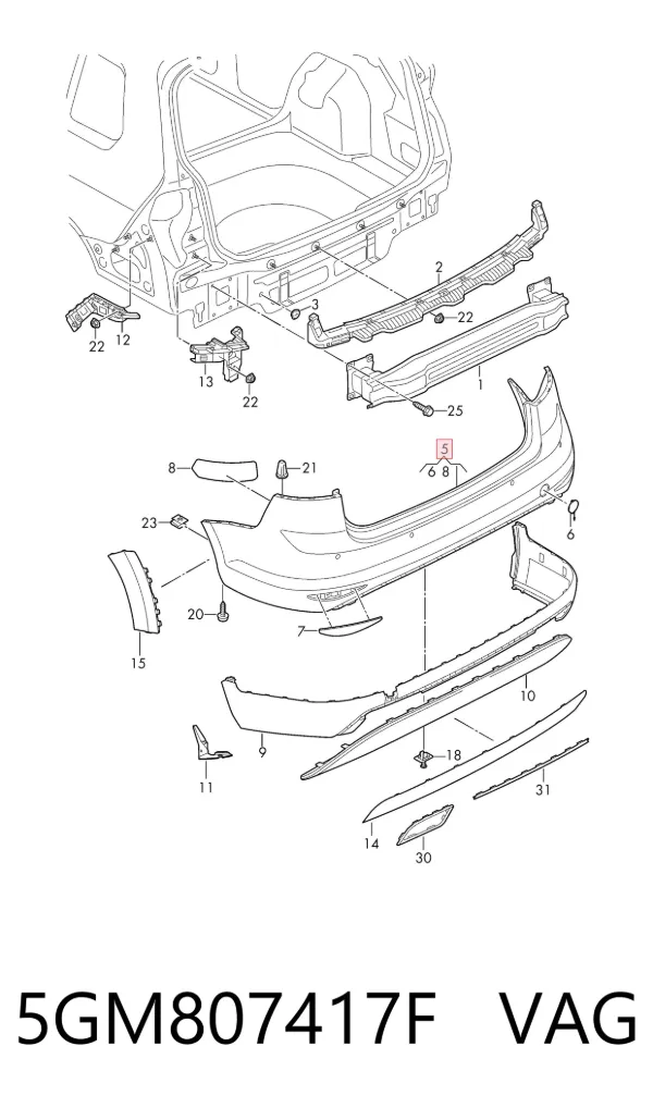 Parachoques trasero 5GM807417F VAG