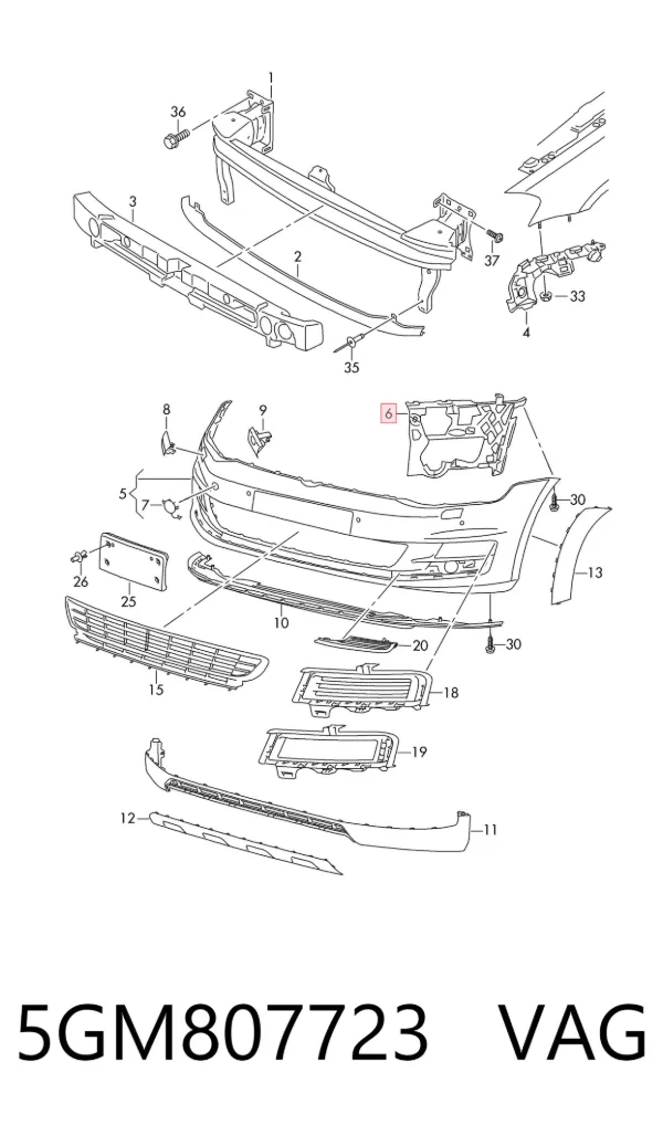 Soporte de parachoques delantero izquierdo 5GM807723 VAG