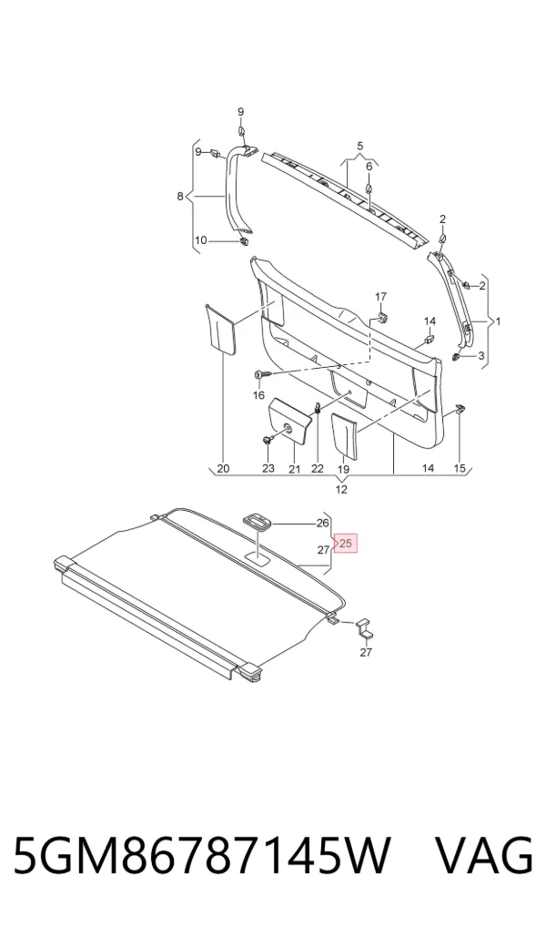 Cortina del compartimento de equipaje 5GM86787145W VAG