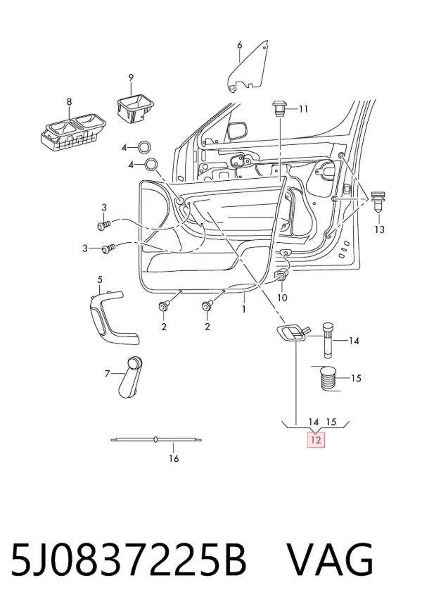 Manija interior de puerta delantera izquierda 5J0837225B VAG