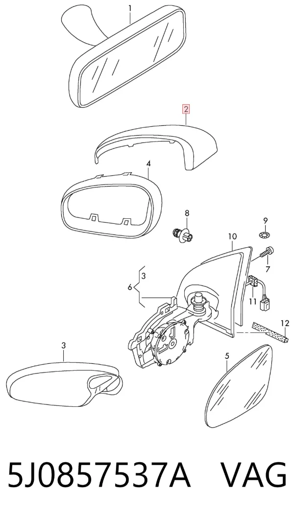 Cubierta De Espejo Retrovisor Izquierdo 5J0857537A VAG