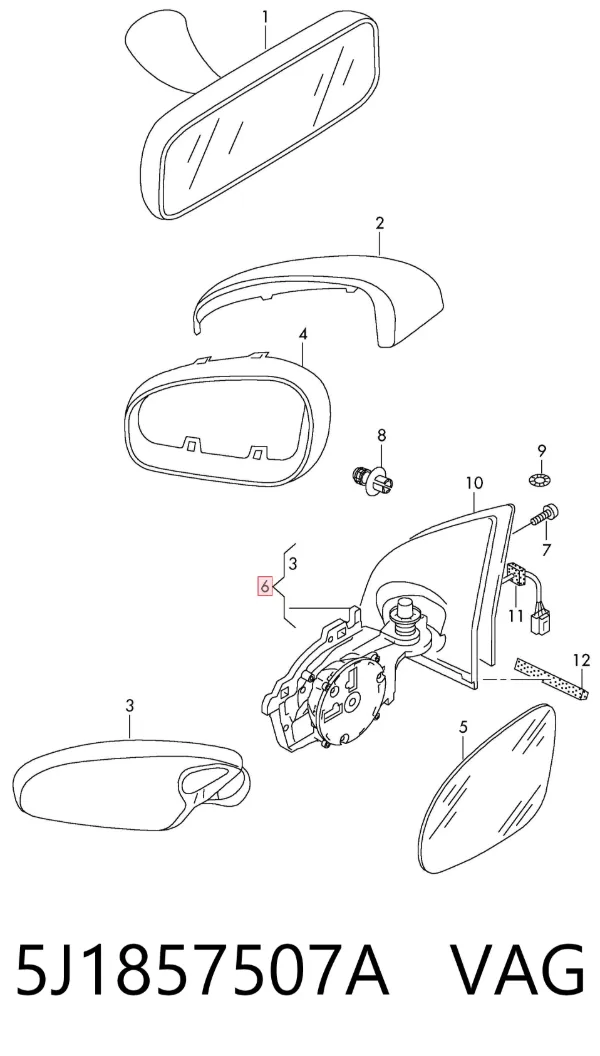 Espejo de retrovisor izquierdo 5J1857507A VAG