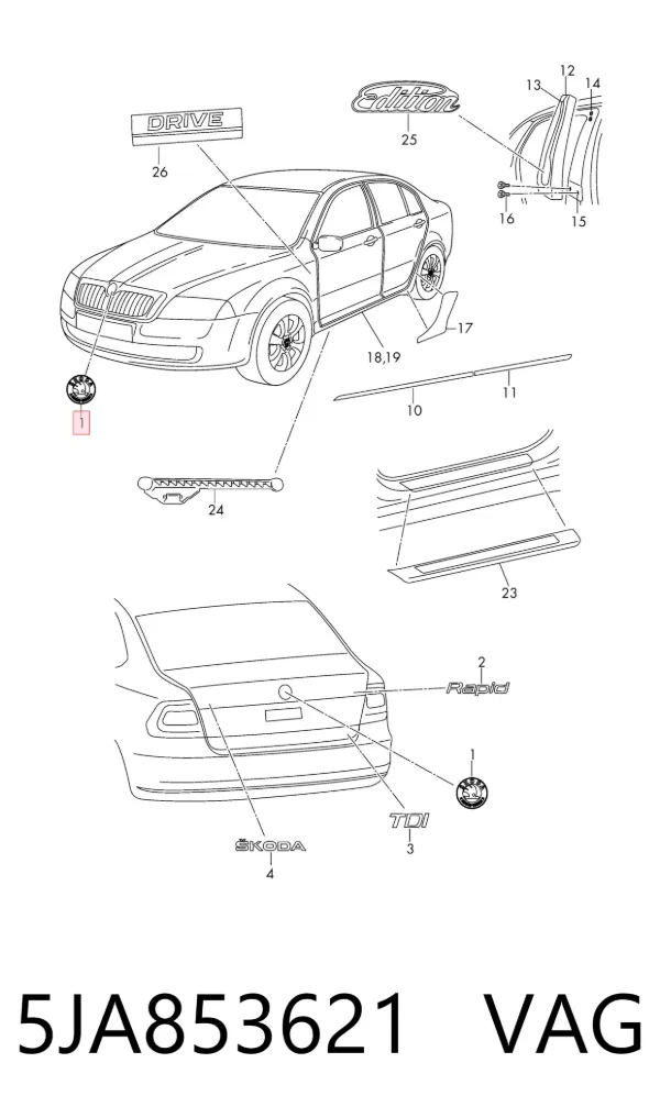 Emblema de capó 5JA853621 VAG