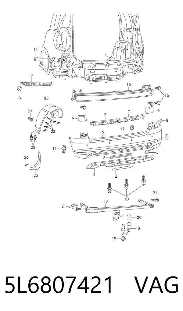 Parachoques trasero 5L6807421 VAG