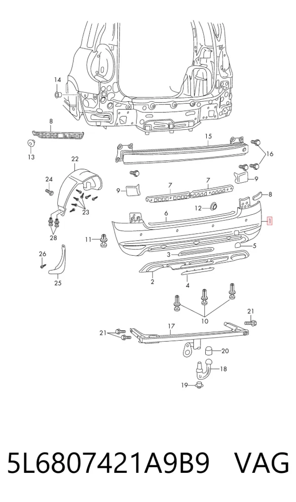Parachoques trasero 5L6807421A9B9 VAG