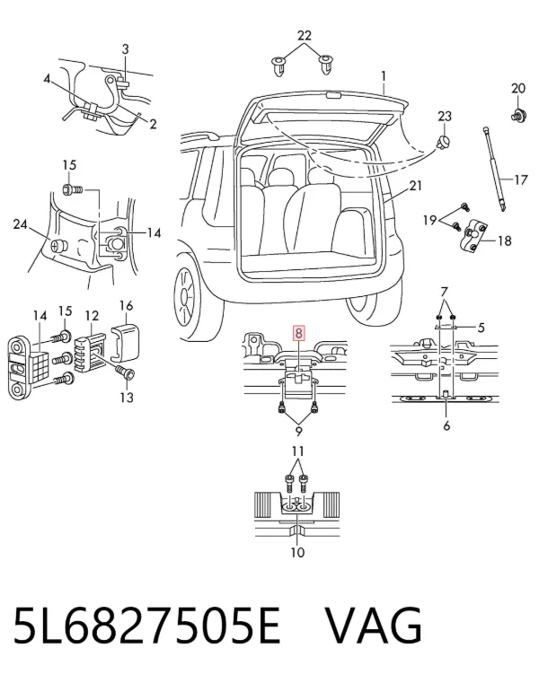 Cerradura de maletero 5L6827505E VAG