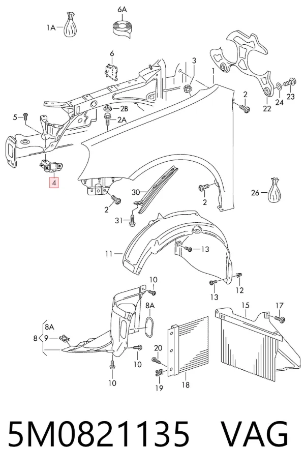 Soporte delantero izquierdo para aleta delantera 5M0821135 VAG