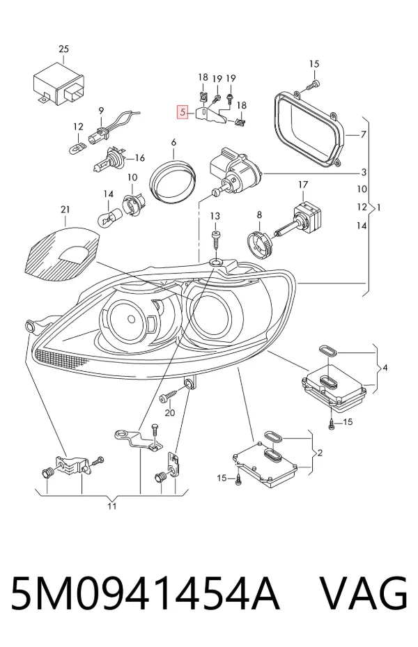 Soporte de fijación del faro delantero derecho 5M0941454A VAG