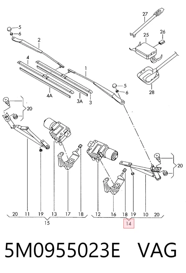 Trapezoide de limpiaparabrisas izquierdo 5M0955023E VAG