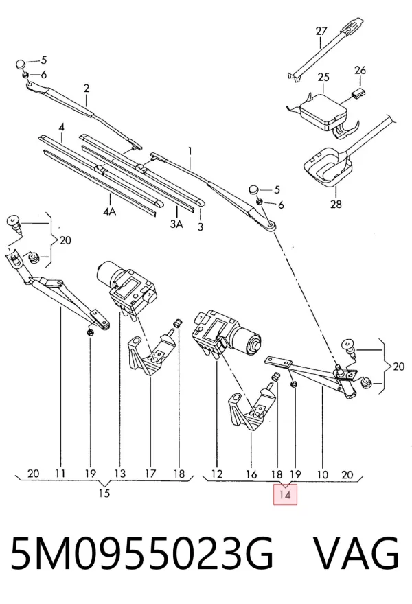 Trapezoide de limpiaparabrisas izquierdo 5M0955023G VAG
