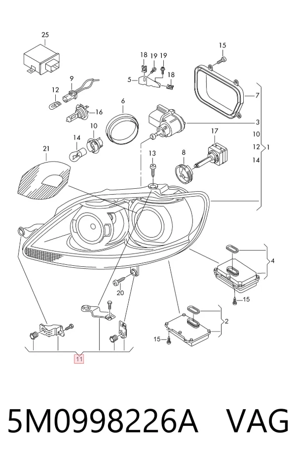 Soporte de fijación del faro delantero derecho 5M0998226A VAG