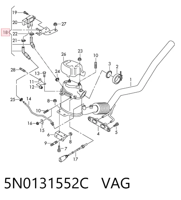 Sensor de presion gases de escape 5N0131552C VAG