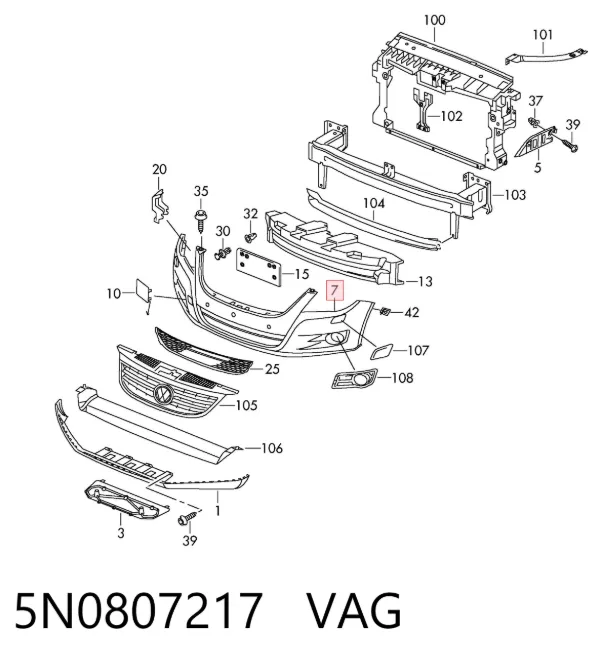 Paragolpes 5N0807217 VAG