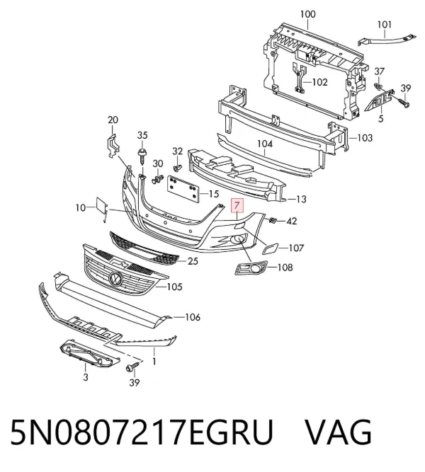 Paragolpes 5N0807217EGRU VAG