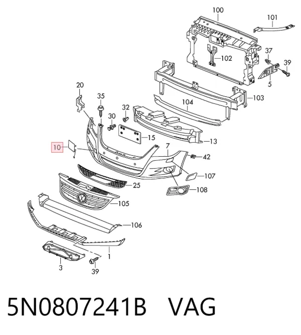 Tapa del enganche de remolcado delantera 5N0807241B VAG