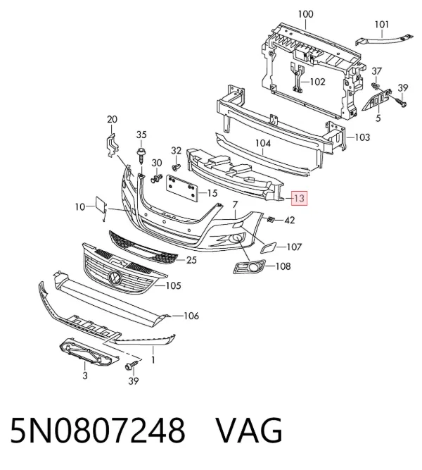 Absorbedor del parachoques delantero 5N0807248 VAG