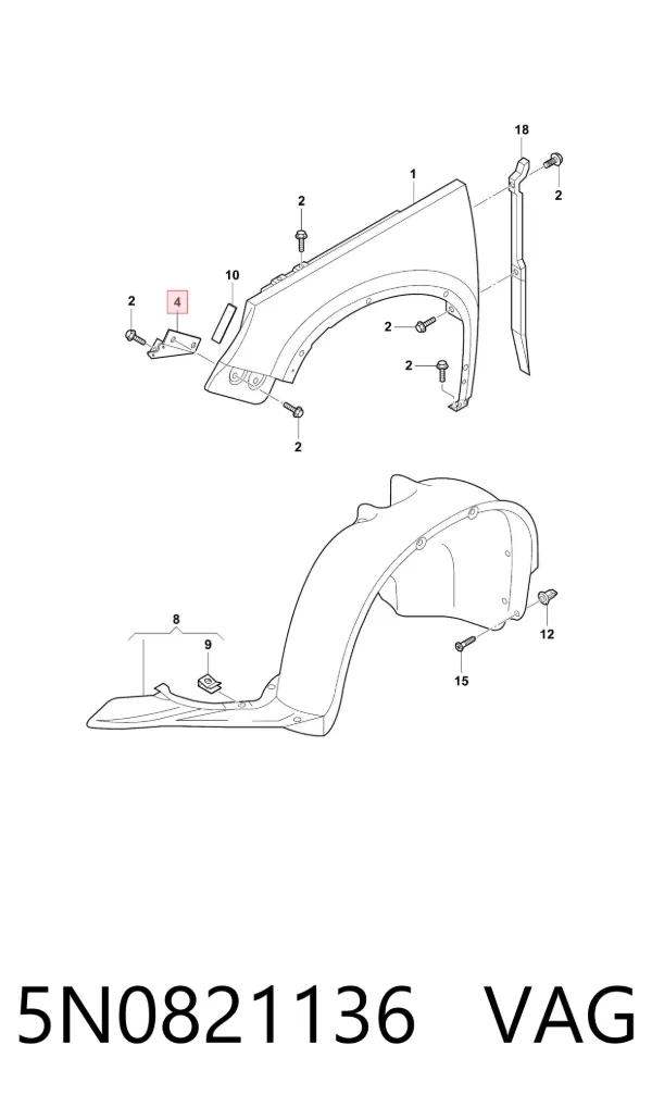 Soporte delantero de guardabarros delantero derecho 5N0821136 VAG
