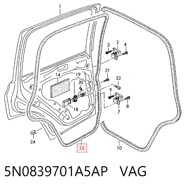 Sellado de puerta trasera izquierda (en puerta) 5N0839701A5AP VAG