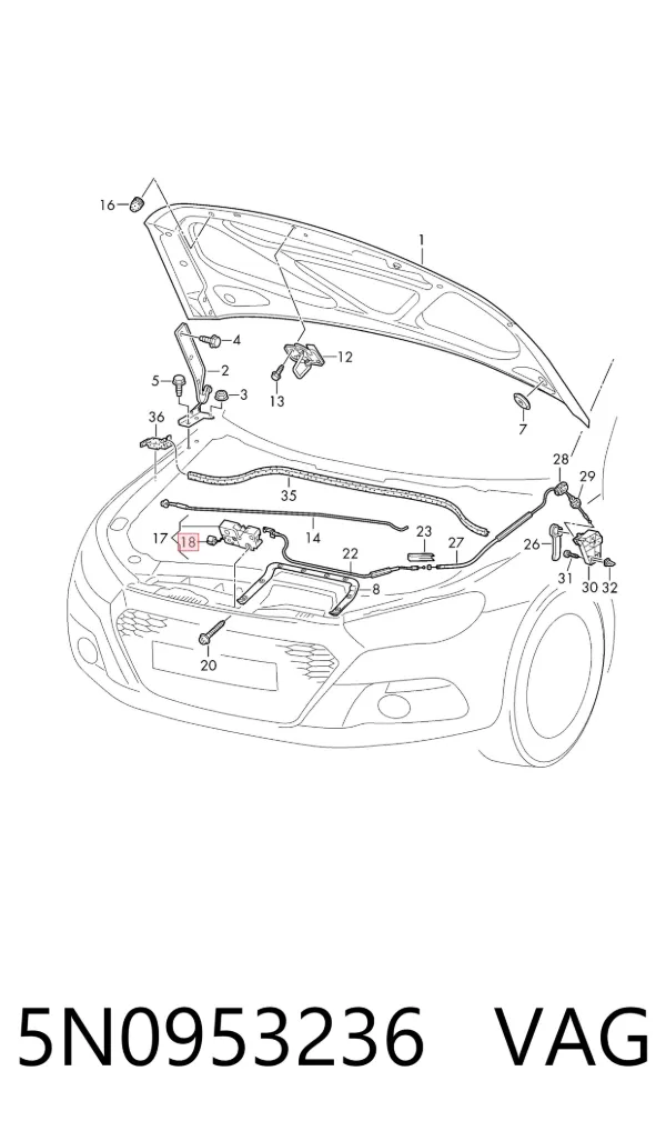 Cerradura de capó 5N0953236 VAG