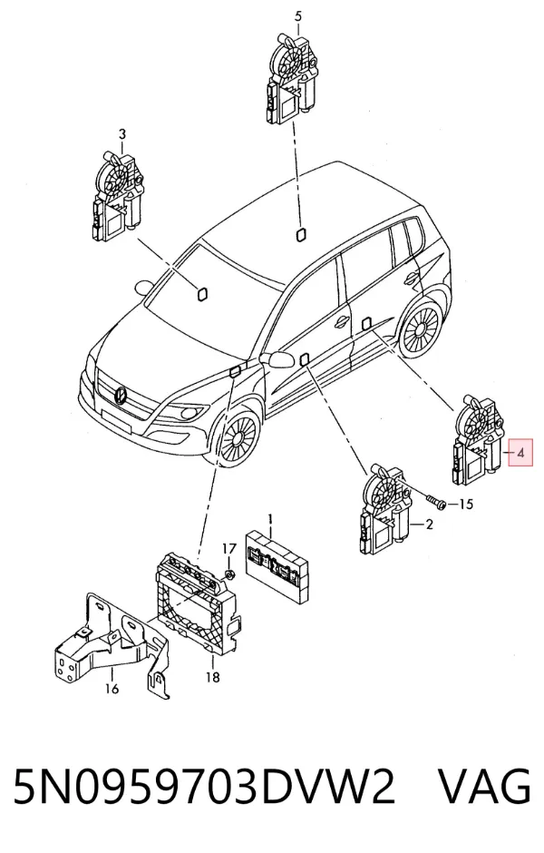 Motor del elevalunas de la puerta trasera izquierda 5N0959703DVW2 VAG