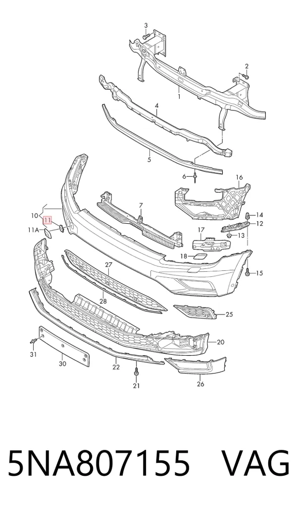Tapa del enganche de remolcado delantera 5NA807155 VAG