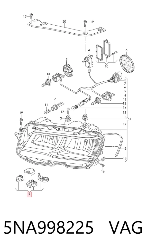 Soporte de fijación del faro delantero izquierdo 5NA998225 VAG