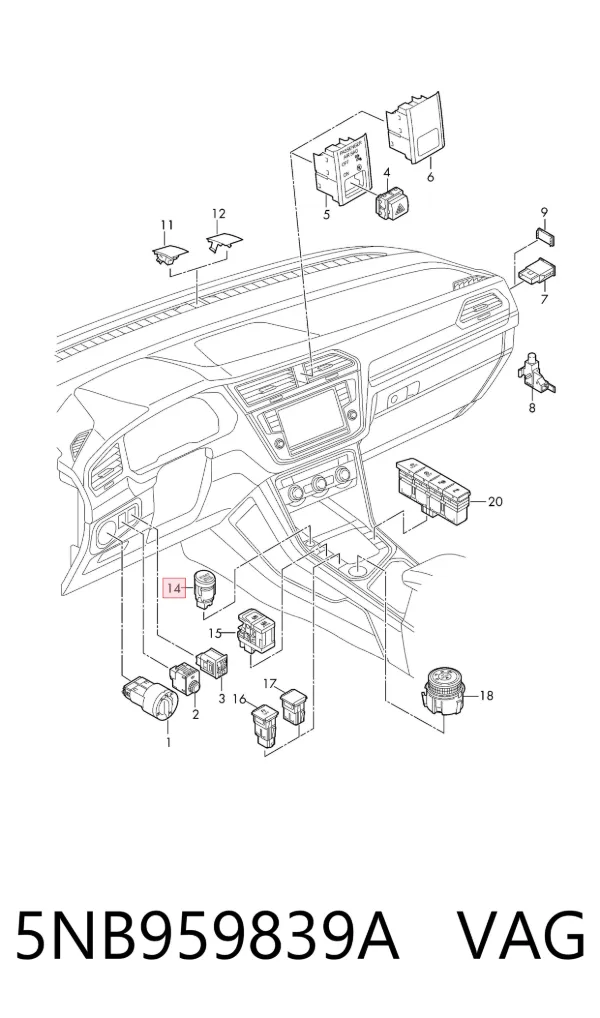 Botón de arranque del motor 5NB959839A VAG